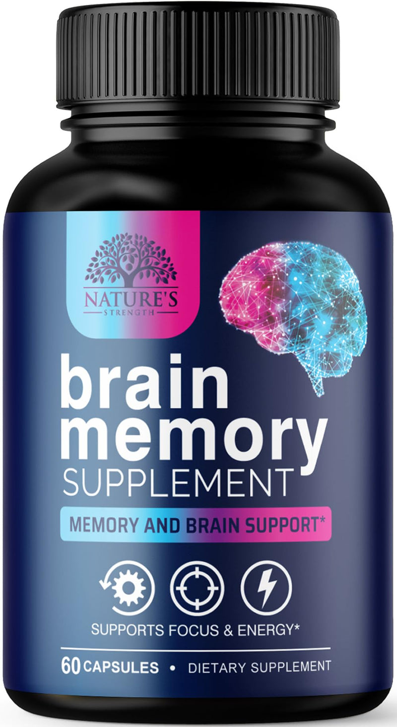 Brain Memory Supplement Pills - 3X Strength Nootropics for Concentration, Clarity & Focus Support - Brain Health Cognitive Vitamins with Bacopa, Phosphatidylserine & DMAE, Brain Booster - 60 Capsules 60 Count (Pack of 1)
