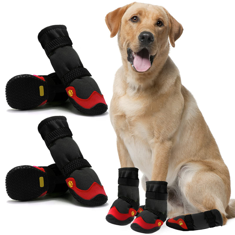 Dog Shoes for Hot Pavement Anti-Slip Dog Boots & Paw Protectors for Summer Rainy Day Dog Snow Boots Waterproof Dog Shoes for Small Medium Large Dogs with Reflective Straps for Hiking 4Pcs Black red Size 7:3.15''x2.75''(L*W) - BeesActive Australia