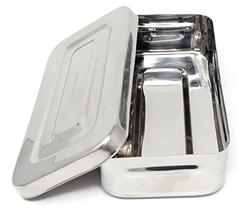Stainless Steel LAB Dental Sterilizer Instrument Box, Organizer Jewelry/Tools Storage Tray with Lid - 8.5L x 4.25W x 2H