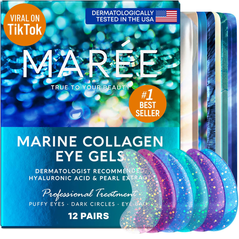 MAREE Eye Gel Pads - Under Eye Wrinkle Patches for Puffy Eyes and Dark Circles with Natural Marine Collagen & Hyaluronic Acid - Anti-Aging Eye Mask for Face to Soothe Puffiness, Eye Bags and Wrinkles Eye Gels - BeesActive Australia