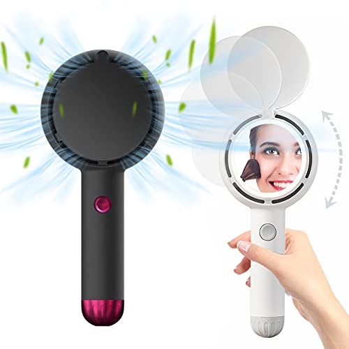 3-In-1 Mini Handheld Fan with Mirror for Makeup, Portable Makeup Fan Black