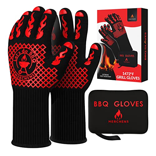 BBQ Grill & Oven Gloves 1472°F Heat Resistant | Storage Case & Gift Box Red