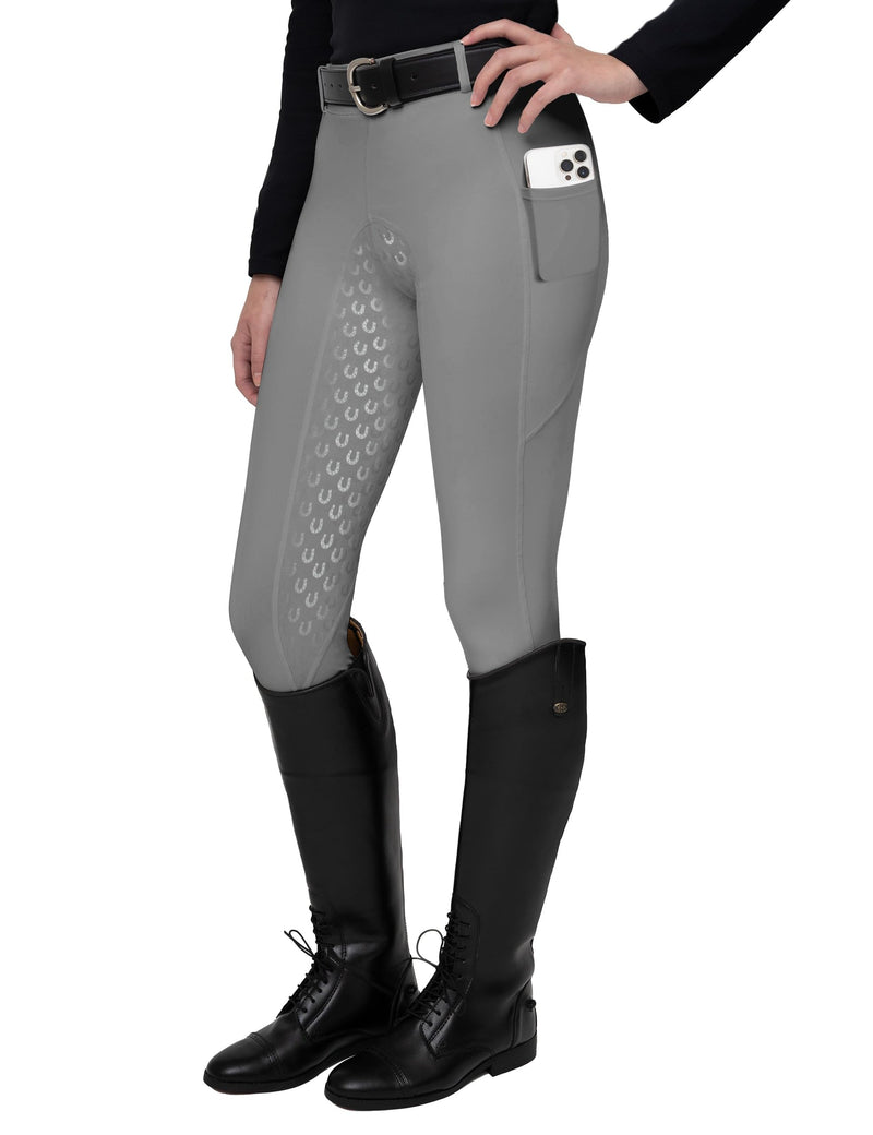 FitsT4 Sports Women's Full Seat Riding Tights Active Silicon Grip Horse Riding Tights Equestrian Breeches Large Grey - BeesActive Australia