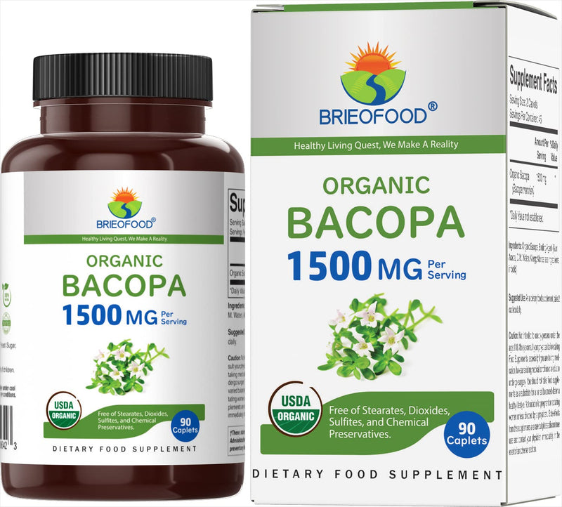 Brieofood Organic Bacopa 1500mg, 45 Servings, Vegetarian, Gluten Free, 90 Vegetarian Tablets‚Ä¶