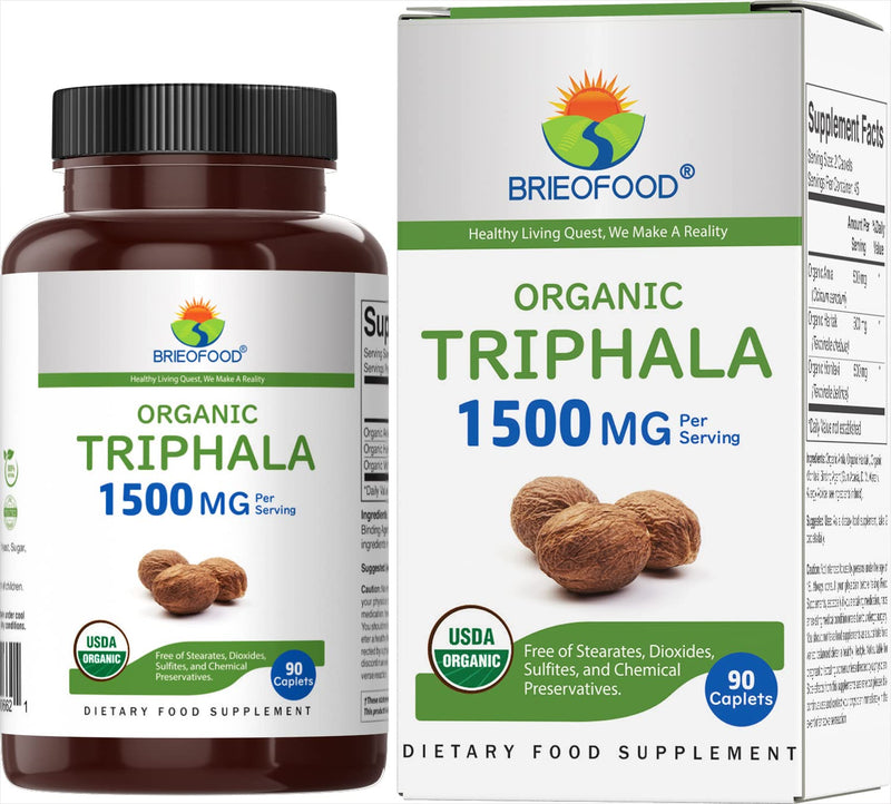 Brieofood Organic Triphala 1500mg, 45 Servings, Vegetarian, Gluten Free, 90 Vegetarian Tablets - BeesActive Australia
