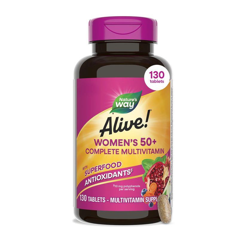 Nature's Way Alive! Women’s 50 Plus Complete Multivitamin Tablets, 130 ct | Daily Vitamin for Women 50 +, Supports Healthy Heart, Bones, and Brain Function*, with Superfood Antioxidants(1) 130 Count (Pack of 1)