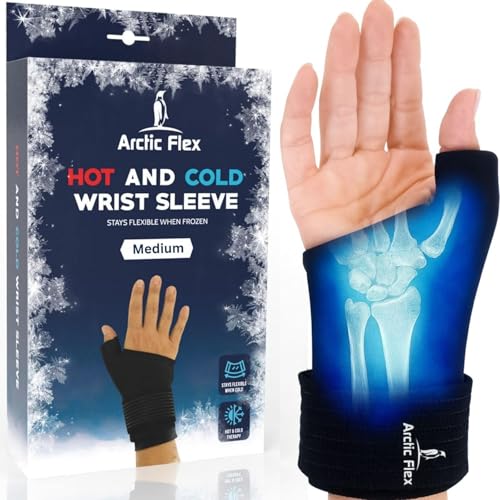 Arctic Flex Wrist & Thumb Ice Pack Wrap - Extra Strength Hot & Cold Therapy Black Medium