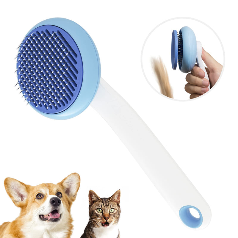 Self-Cleaning Slicker Brush for Pet Grooming: Removes Tangles, Loose Undercoat & Mats from Cats & Dogs (Blue) Blue - BeesActive Australia