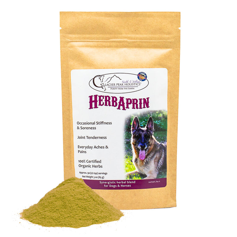 Glacier Peak Holistics HerbAprin - Natural Pain Relief for Dogs, Organic Herb Blend for Arthritis, Aches, Pains, Inflammation, Mobility Support, and Hip & Joint Discomfort - 3oz (90 Servings) - PawsPlanet Australia