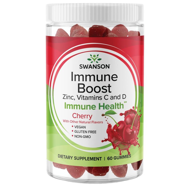 Swanson Immune Boost Gummies with Acerola, Zinc, and Vitamin C & D - All Natural Supplement Promoting A Healthy Immune System - Helps to Support A Healthy Body - (Cherry, 60 Gummies) | Combines Acerola, Zinc and Vitamins C and D for Natural Immune Supp...