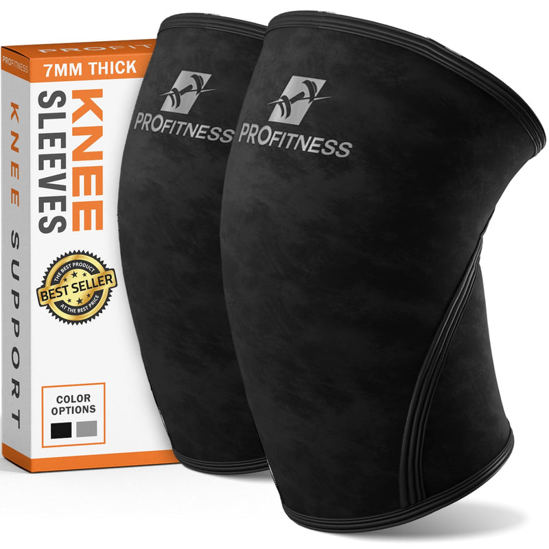 ProFitness Knee Sleeves Weightlifting Men & Women - 7mm Thick Premium Neoprene Weight Lifting Knee Sleeve for Women & Men Ideal for Squats, Powerlifting & Deadlift | Squat Knee Sleeves for Men & Women Black/Black Medium