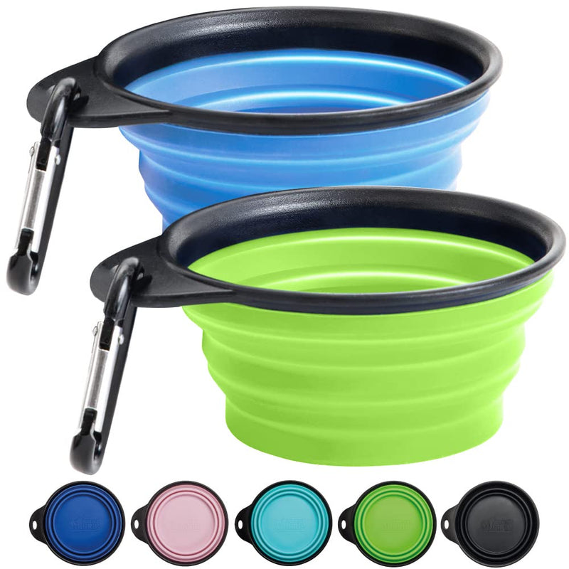 Gorilla Grip Collapsible Dog Bowl, Silicone Set of 2 Travel Bowls with Carabiner, Foldable and Portable Accessories for Cat and Dogs, Small Pet Hiking Supplies, Food and Water, 1 Cup, Royal Blue/Green Royal Blue Green - BeesActive Australia