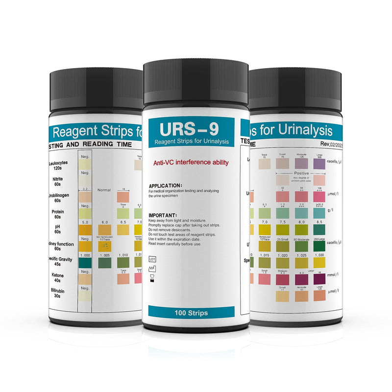 URS 9-in-1 Urine Test Strips 9 Parameters Testing UTI, Protein/Leukocytes/Nitrite/pH, 100 CT - BeesActive Australia
