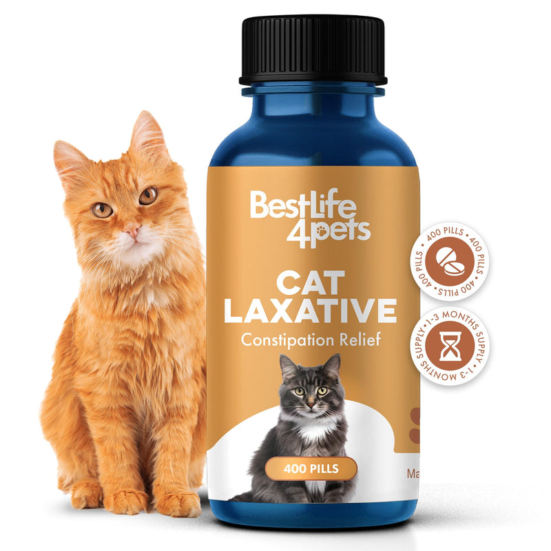 Cat Laxative Constipation Relief - Natural Cat Stool Softener Remedy for Irregular Bowel Movements Without Cat Diarrhea, Supports Feline Digestion & Gas Pain Relief - 400 Odorless, Tasteless Pills - BeesActive Australia