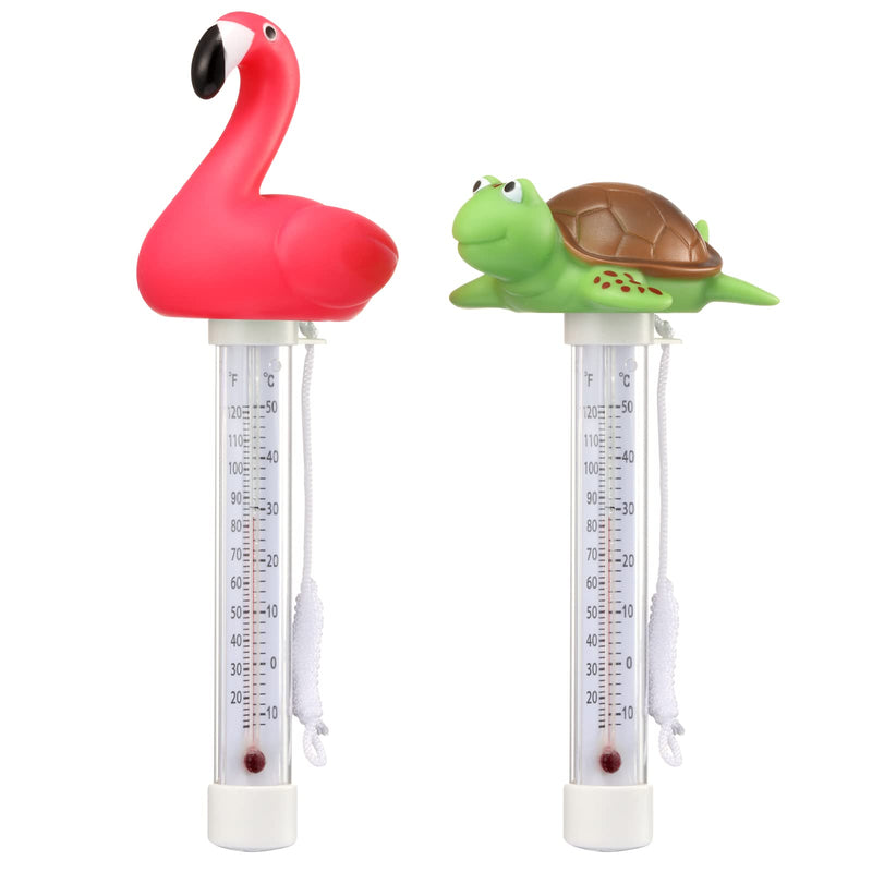 2 Packs Floating Pool Thermometer, Flamingo & Turtle Design Large Size Easy Accurate Readings for Water Temperature, Shatter Resistant with String for Outdoor & Indoor Swimming Pools & Spas - BeesActive Australia