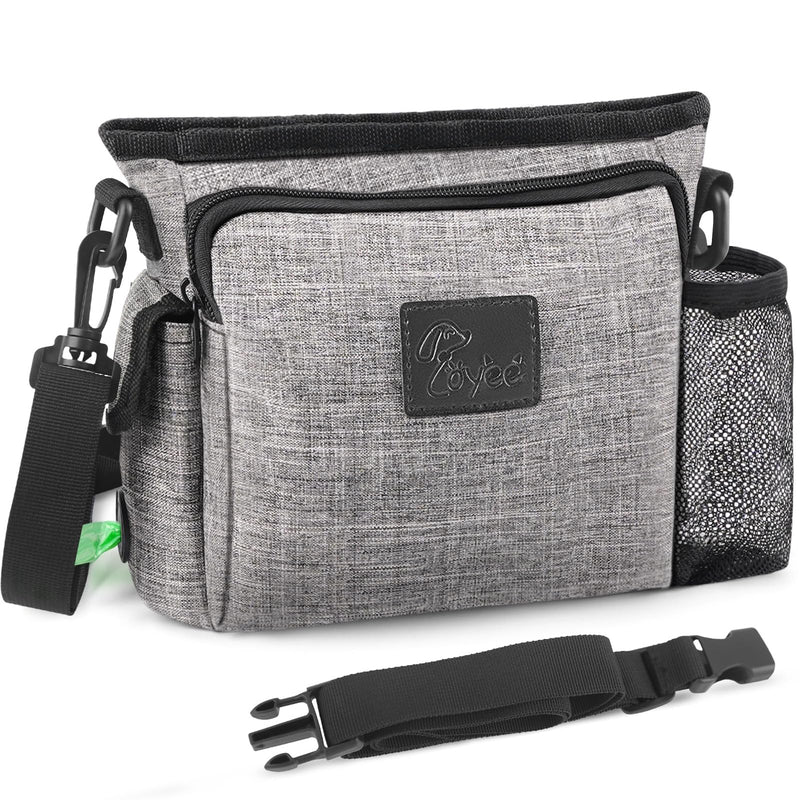 Large Dog Treat Pouch for Training with Magnetic Closure, Portable Dog Walking Fanny Pack Built-in Poop Bag Dispenser and Multiple Pockets, Includes Waist Belt Clip, Adjustable Shoulder Strap (Grey) Grey - BeesActive Australia