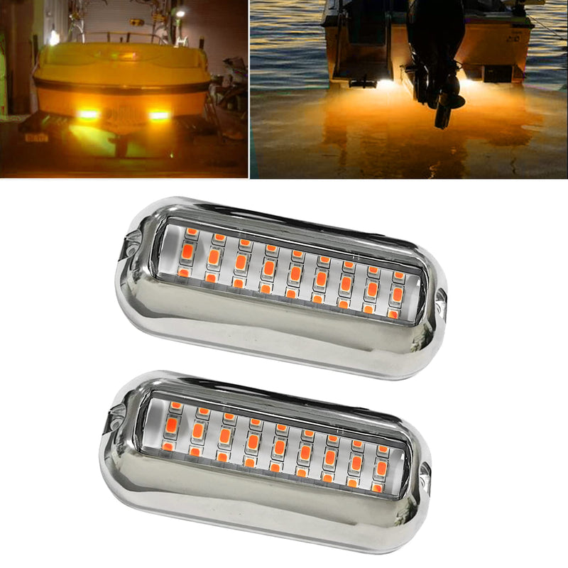 2Pcs 27 LEDs Marine Light, IP68 Waterproof Underwater Boat Light for Pontoon Transom Stern Navigation & Interior Deck, 10-30V DC Amber - BeesActive Australia