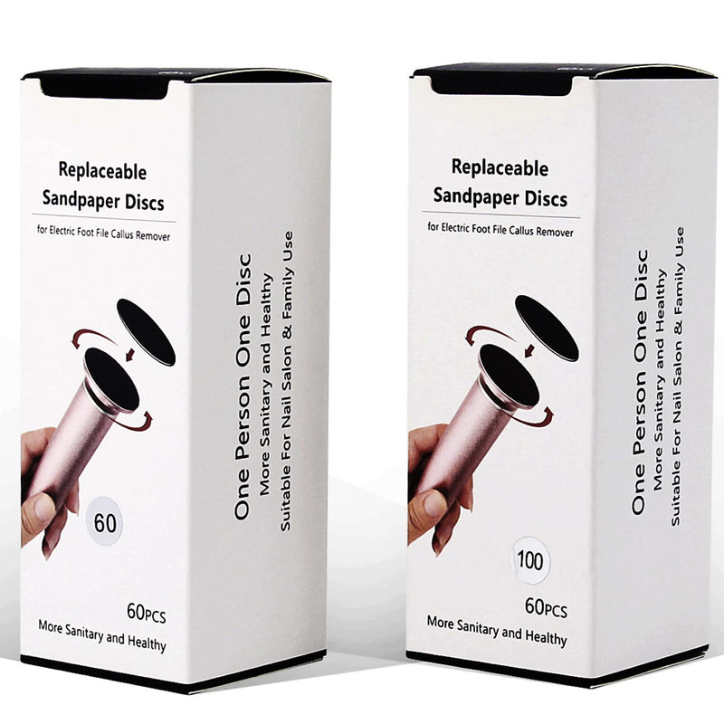 120pcs Replaceable Sandpaper Refill Discs for Electric Foot File Callus Remover Dead Skin Removal (60pcs Rough 60 Grit, 60pcs Smooth 100 Grit) 60 Grit+100 Grit - BeesActive Australia