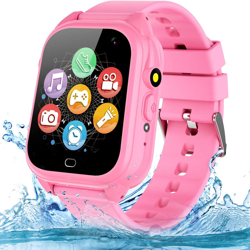 OVV Kids Waterproof Smart Watch Boys Girls Age 3-12 Learning Systems Toys with 26 Game 1.44'' HD Touch Screen Music Player Camera Video Recorder 12/24 Hr Clock Pedometer Alarm Torch Calculator pink - BeesActive Australia