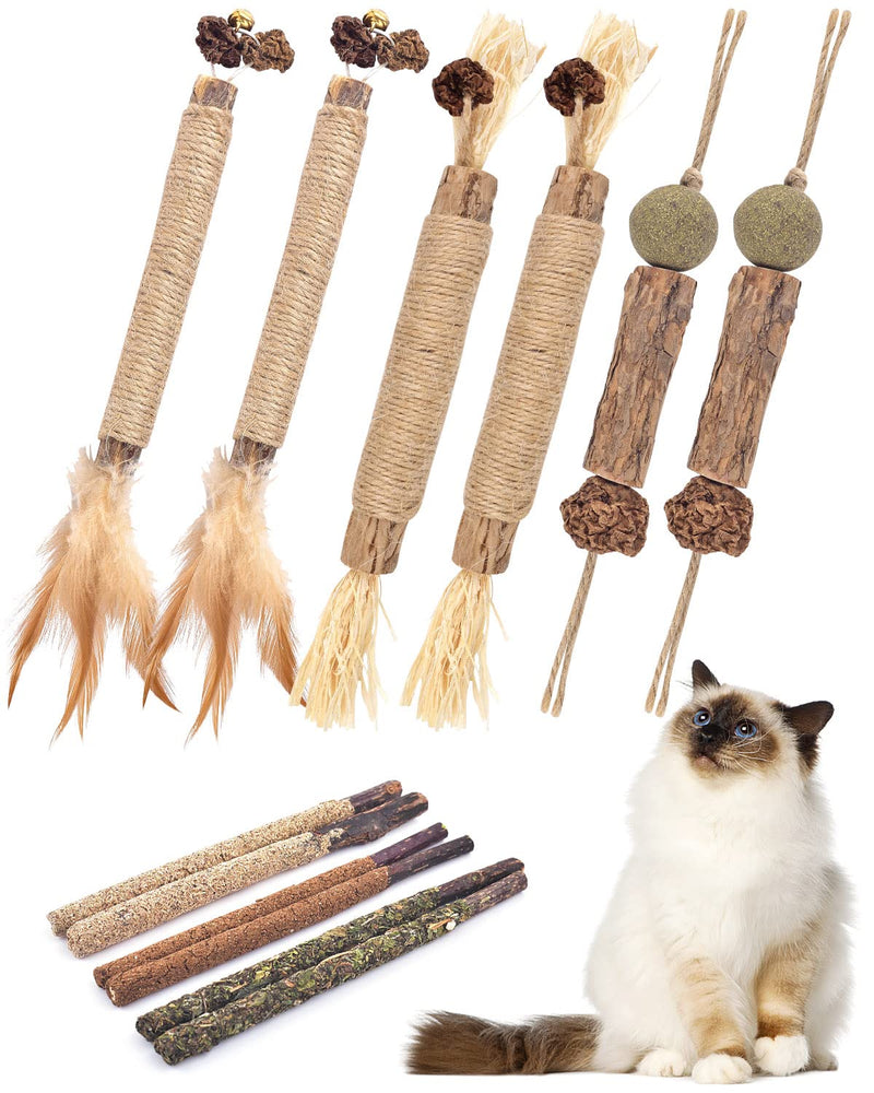 TINDTOP Catnip Chew Toys for Cats, 12 Pack Natural Silvervine Sticks for Kittens Teeth Cleaning, Matatabi Dental Care, Increase Appetite, Calm Cat Anxiety and Stress, Aggressive Chewers Cat Dental Toy - BeesActive Australia