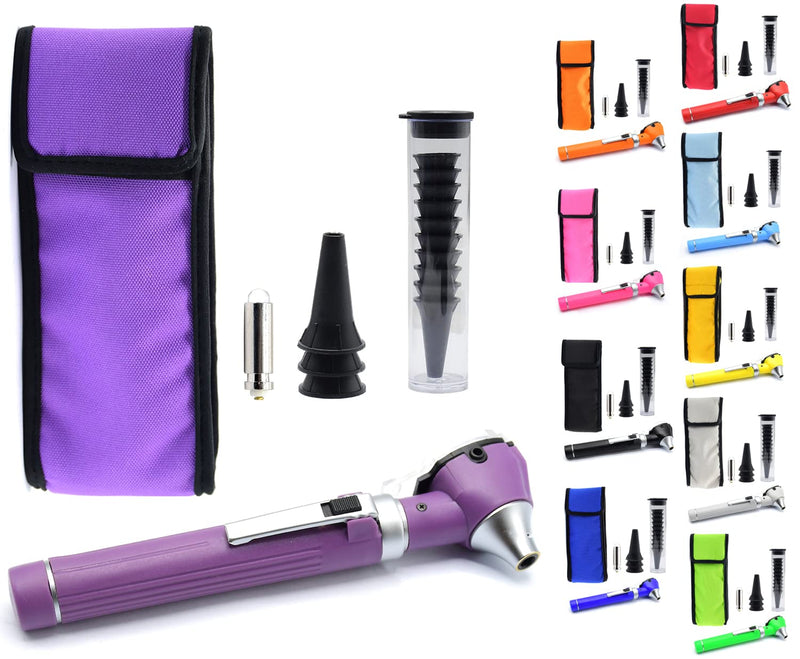 Mini Otoscope Portable Ear Light and Exam Kit 3X Magnifying Fiber Optic Scope with Spare Tips, Bulb, and Carrying Case - Pocket Equipment for Home and Use Purple - BeesActive Australia