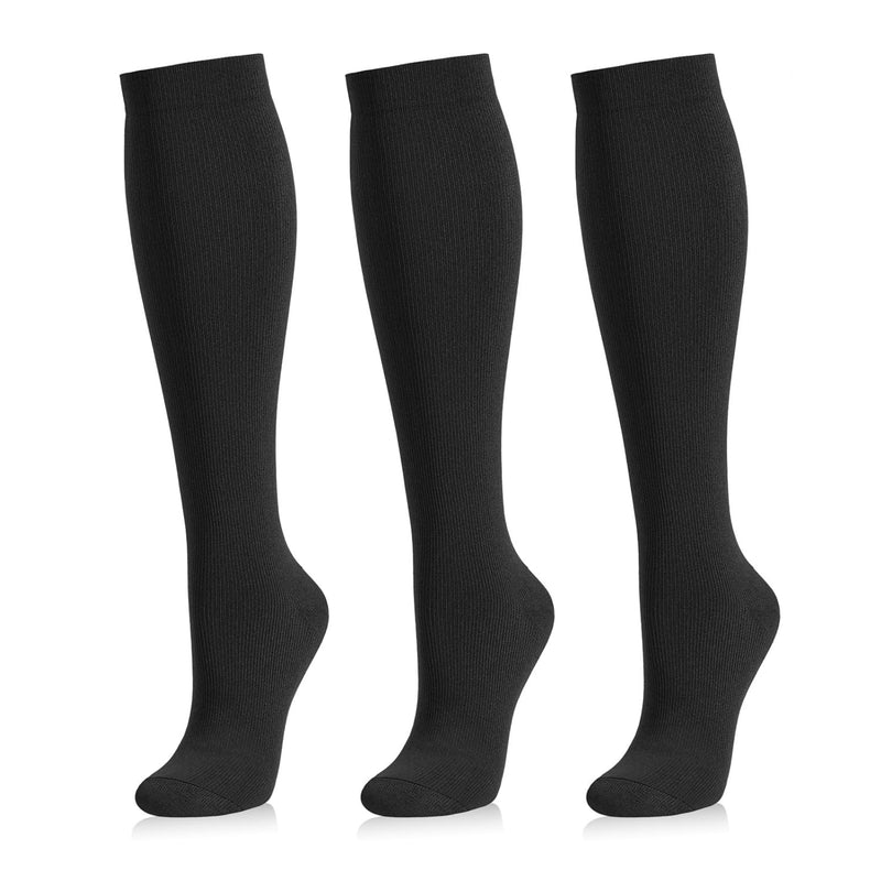 Compression Socks for Women and Men, 20-30 mmHg, Knee High, 3 Pairs Large-X-Large 01 Black/Black/Black