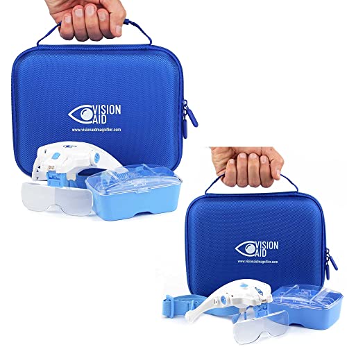 1 Battery + 1 USB Version of Blue Vision Aid Magnifier with LED Light, Headband, and Storage Case for Close Work