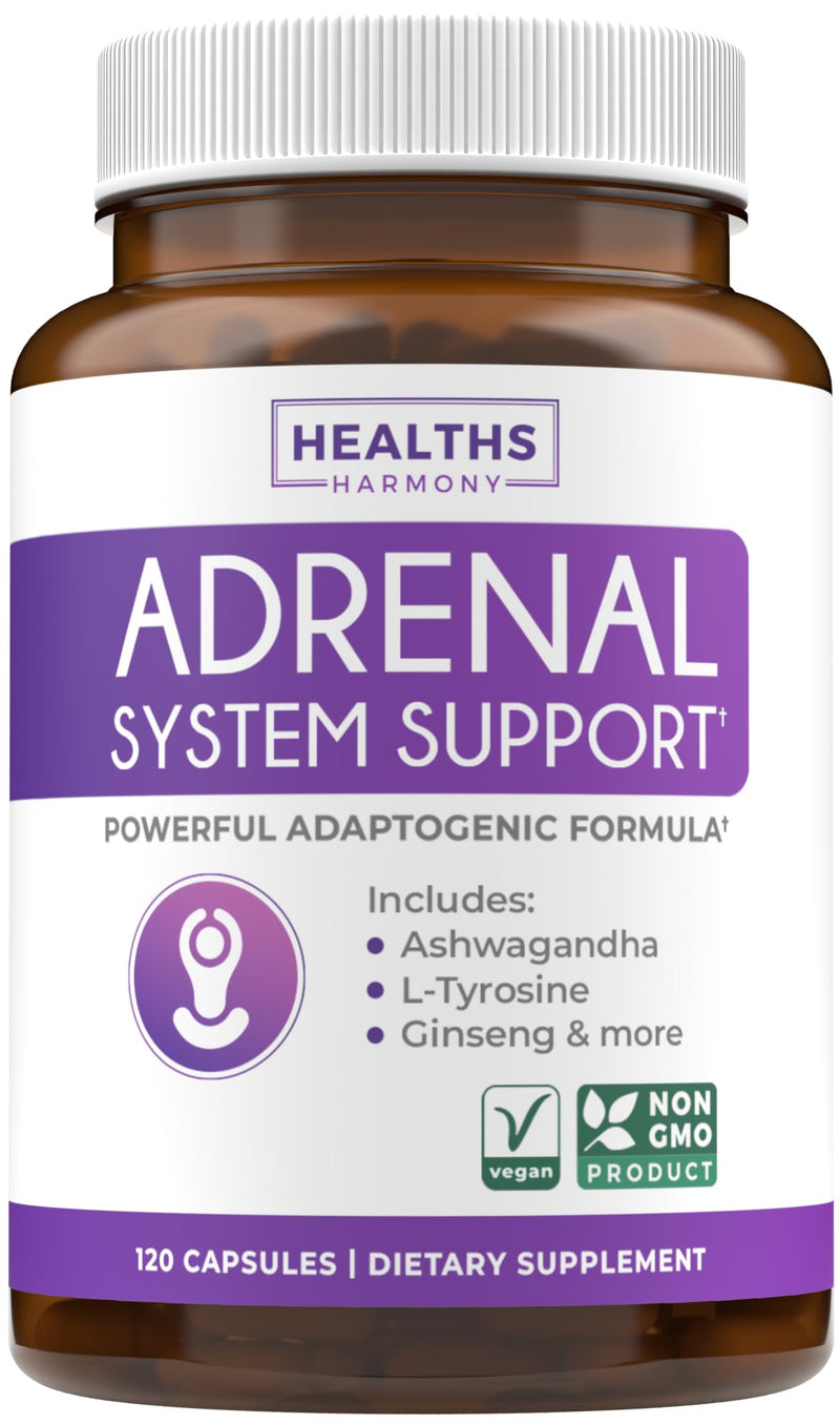 Adrenal Support & Cortisol Manager (Non-GMO) Powerful Adrenal Health with L-Tyrosine & Ashwagandha - Maintain Balanced Cortisol Levels & Stress Relief - Fatigue Supplement - 120 Capsules 120 Count (Pack of 1)