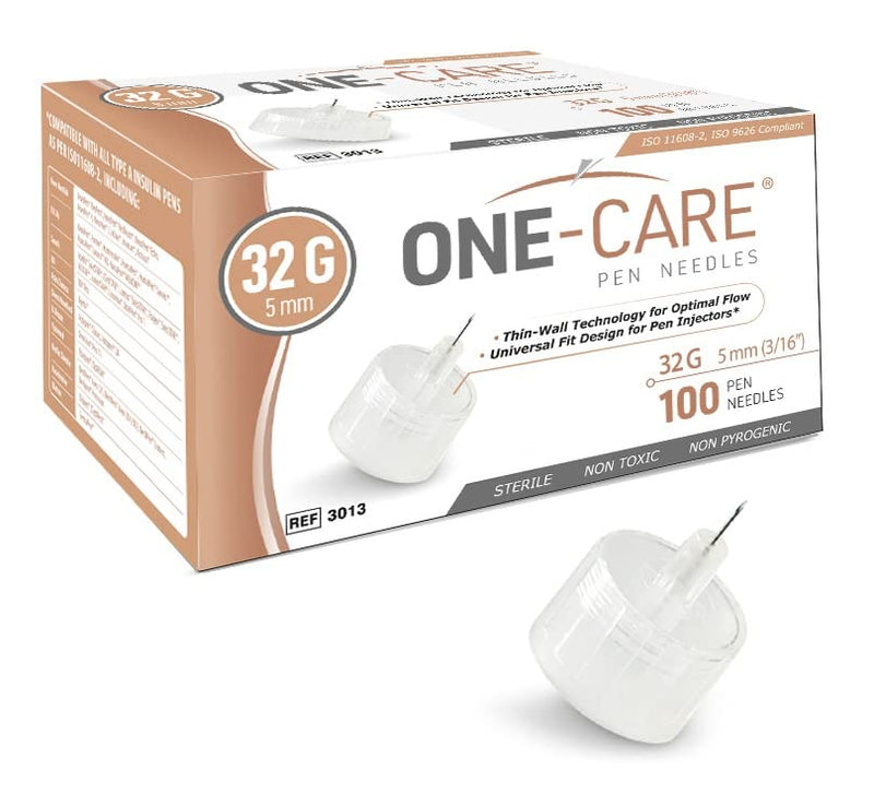 ONE-CARE Pen Tips 32G x 5mm, Box of 100, Universal Fit