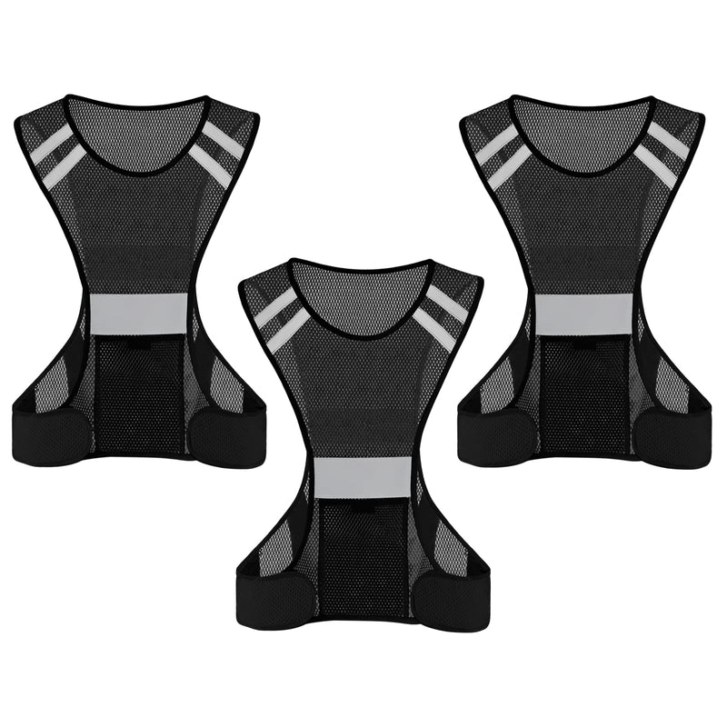 TCCFCCT Reflective Running Vest, High Visibility Running Gear with Large Pocket 3 Pack Mesh Black
