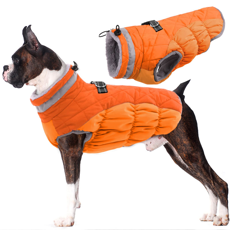 Lelepet Warm Dog Winter Coat Dog Coat Dog Cold Weather Coats Windproof Reflective Turtleneck Fleece Dog Jacket with Harness Thick Dog Fleece Vest Large Dog Coat, Dog Coats for Small Medium Large Dogs Orange - BeesActive Australia