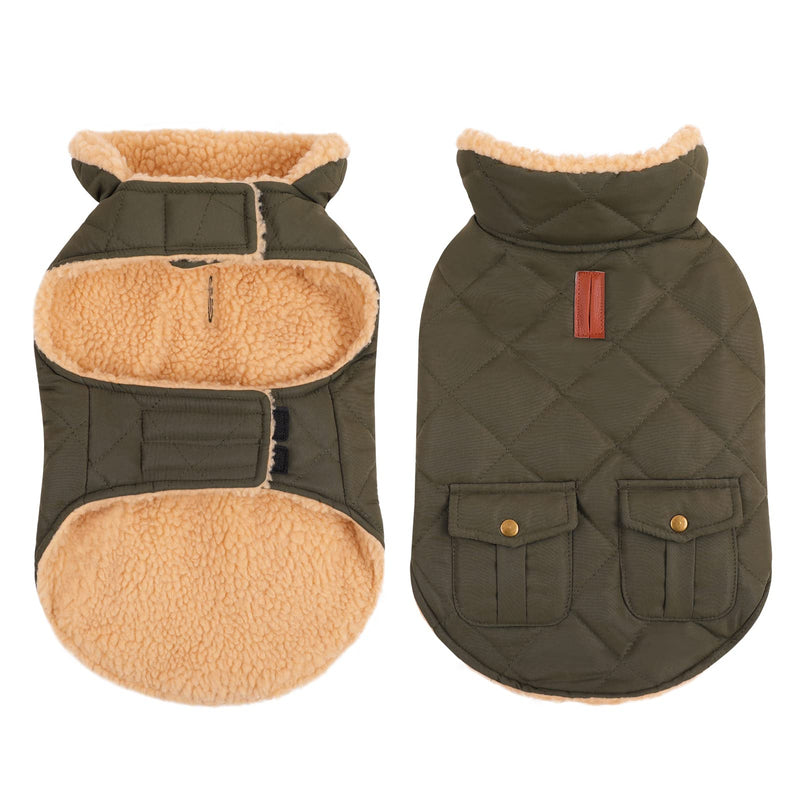 Queenmore Warm Dog Coat, Cold Weather Puffer Dog Coat, Quilting Winter Dog Jacket Ultra Thick Plush Lining with Storage Pockets (Green, Small) Green - BeesActive Australia