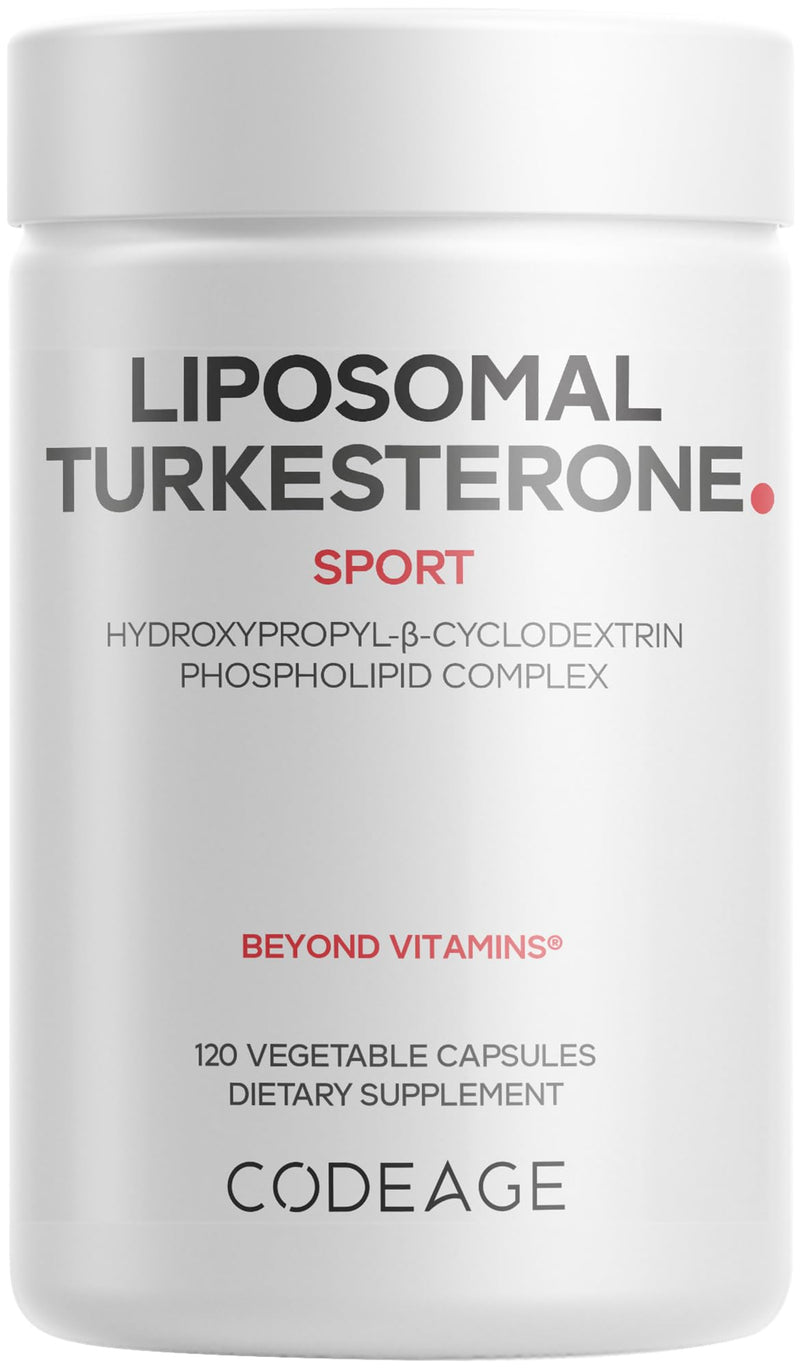 Codeage Turkesterone Supplement, 4-Month Supply, Hydroxypropyl-β-Cyclodextrin, Liposomal Delivery, Sports, Pre & Post-Workouts, Ajuga Turkestanica, Vegan, Gluten-Free, Non-GMO - 120 Capsules