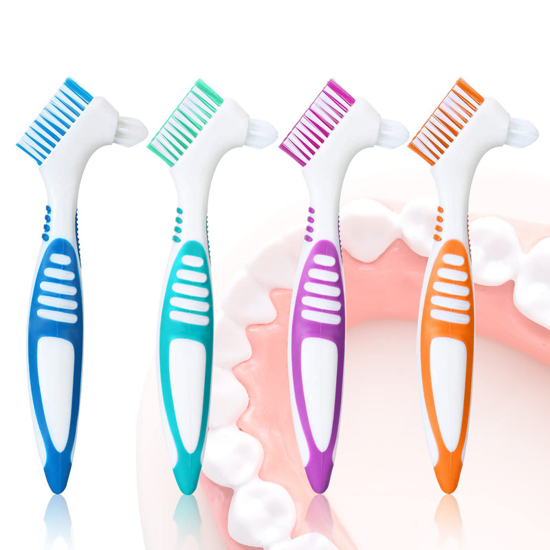 Denture Brush 4PCS Denture Toothbrushes，Cleaning Brush Double Sided Toothbrush with Multi-Layered Bristles and Rubber Anti-Slip Handle - for Denture Cleaning Care (Green,Purple,Blue,Orange) - BeesActive Australia
