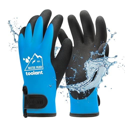 toolant 100% Waterproof Winter Work Gloves, Thermal Insulation with Grip Blue Large (Pack of 1)