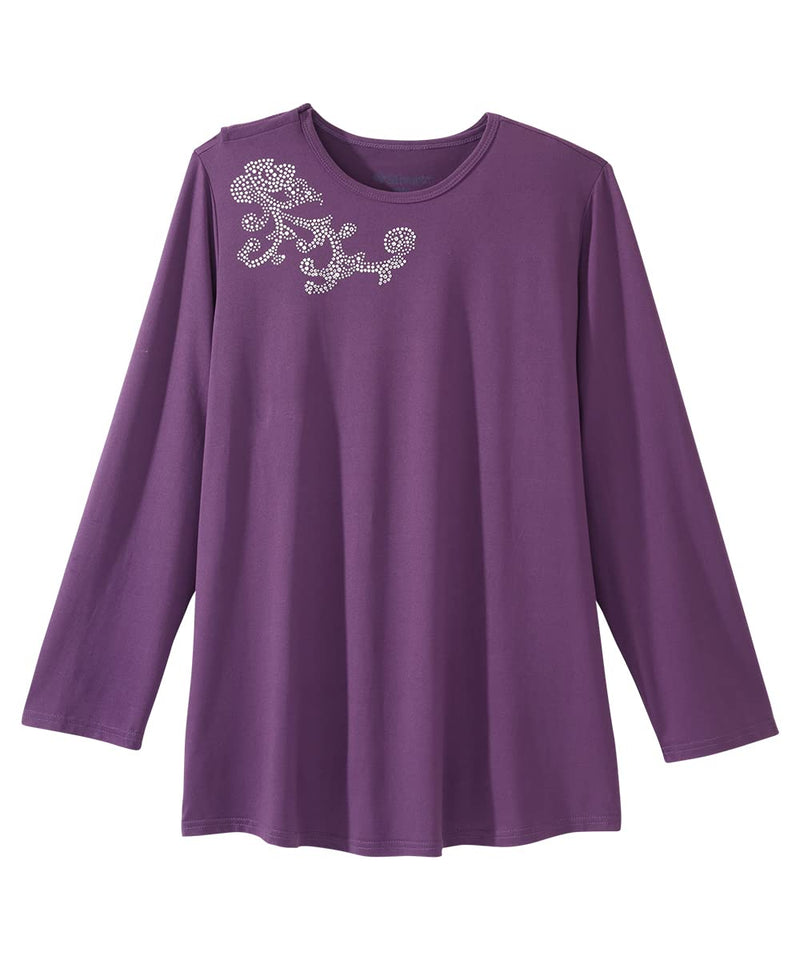 Silverts Women's Adaptive Open Back Long Sleeve Top, Assisted Dressing Medium Eggplant