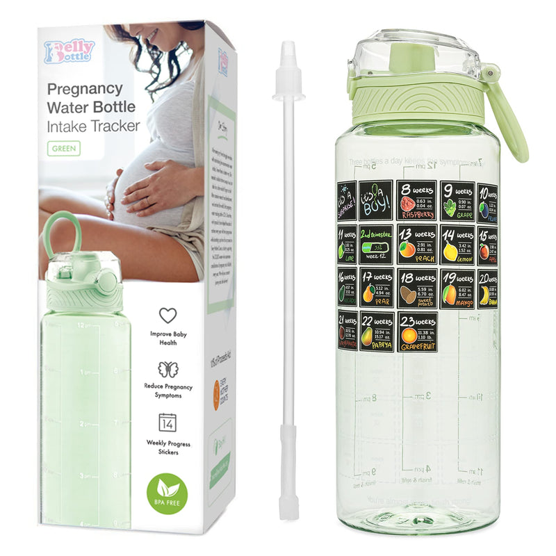 Pregnancy Water Bottle Tracker – Pregnancy Must Haves – Pregnancy Gifts for Expecting Mom – Pregnancy Essentials Nausea Relief – Weekly Stickers + Straw + BPA Free – Green - BeesActive Australia