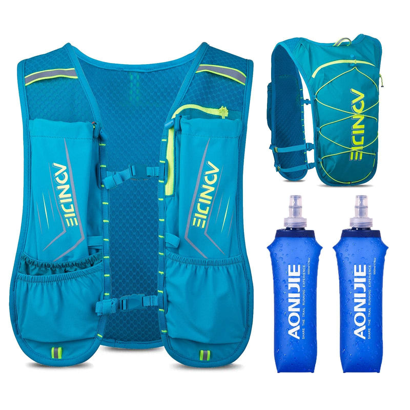 AONIJIE Waterproof and Breathable Running Hydration Vest with 500ml Flask, 4.23oz Lightweight Hydration Vest Backpack Fits 6.8" Phones, for Hiking Cycling Race Marathon(Grey with 2 * 500ml Bottles) Green