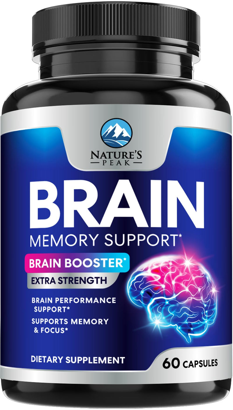 Brain Memory Supplement Pills - 3X Strength Nootropics for Concentration, Clarity & Focus Support - Brain Health Cognitive Vitamins B6 B12 with Folate & Phosphatidylserine, Brain Booster, 60 Capsules 60 Count (Pack of 1)