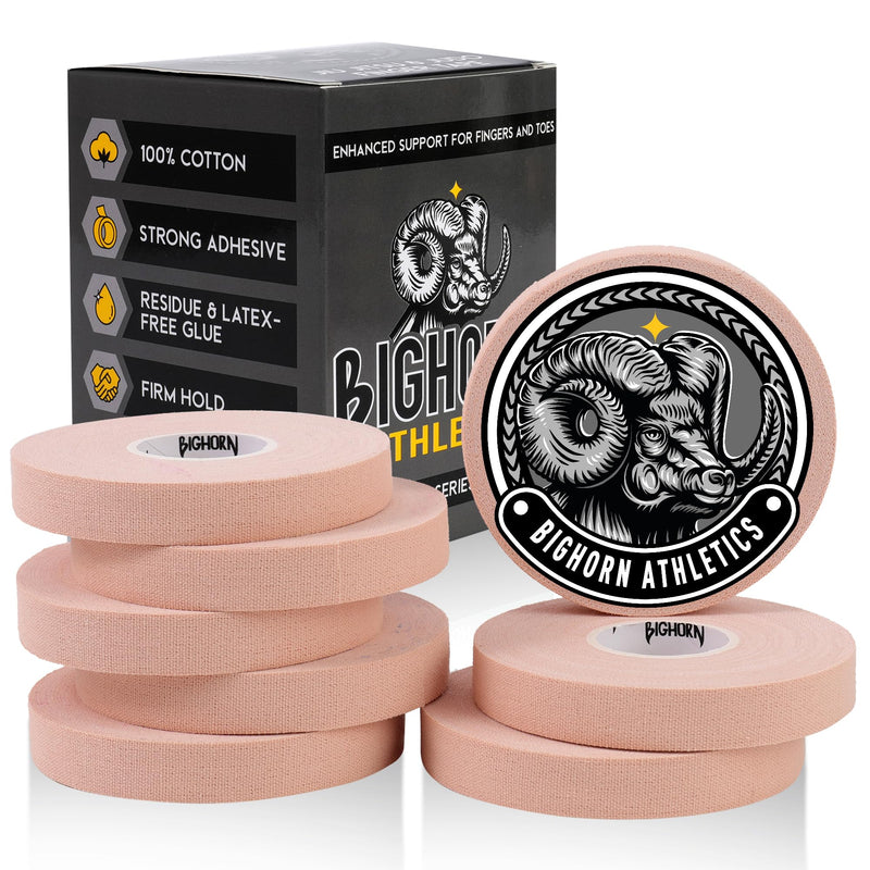 Bighorn Athletics Jiu Jitsu Finger Tape, Rock Climbing Tape | Multipurpose for Sports & Injuries: MMA, Volleyball, Football, Basketball, Tennis, Golf, Hands & Toes, 0.5-Inch x 45-feet, 8-Rolls, Nude - BeesActive Australia