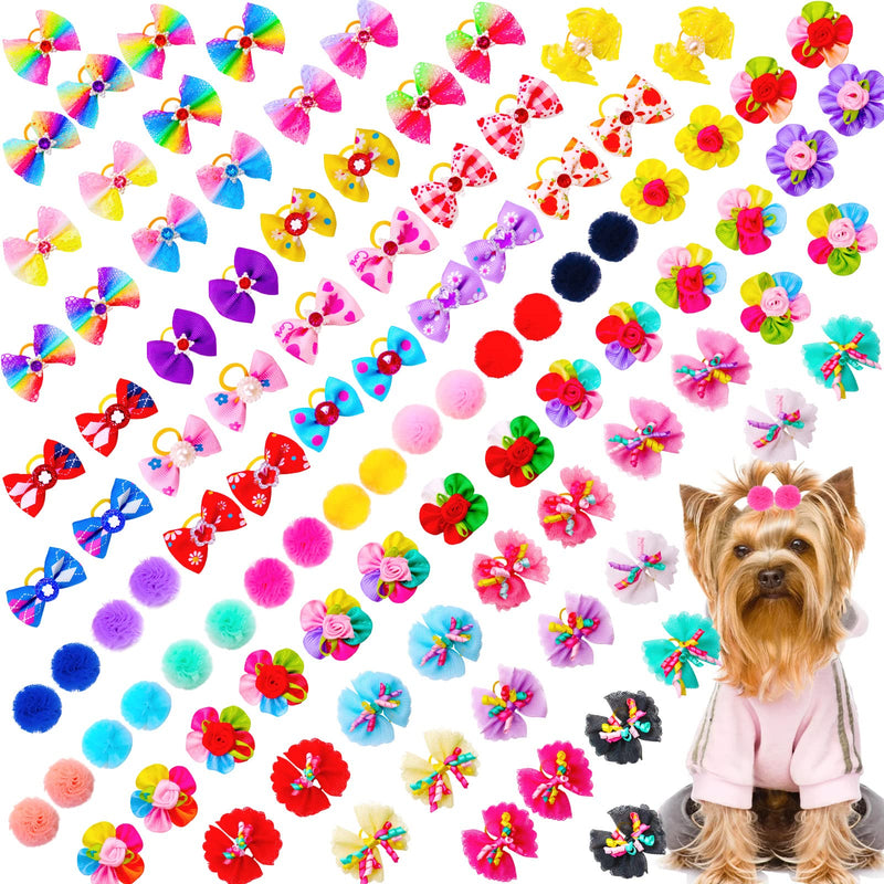100pcs Dog Hair Bows, Bulk Pet Small Dog Bows Girl with Rubber Bands, Tiny Dog Hair Grooming Bows, Mix Dainty Puppy Dog Bows, Handmade Yorkie Dog Bows for Dog Hair Accessories Mix 100pc - BeesActive Australia