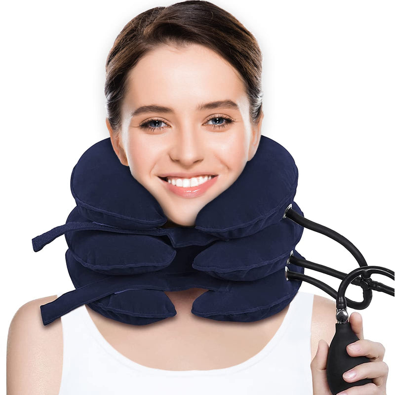 CRABCLAW Cervical Neck Traction Device for Neck Pain Relief, Adjustable Inflatable Neck Stretcher Neck Brace, Neck Traction Pillow for Use Neck Decompression and Neck Tension Relief (Blue) Blue-b - BeesActive Australia