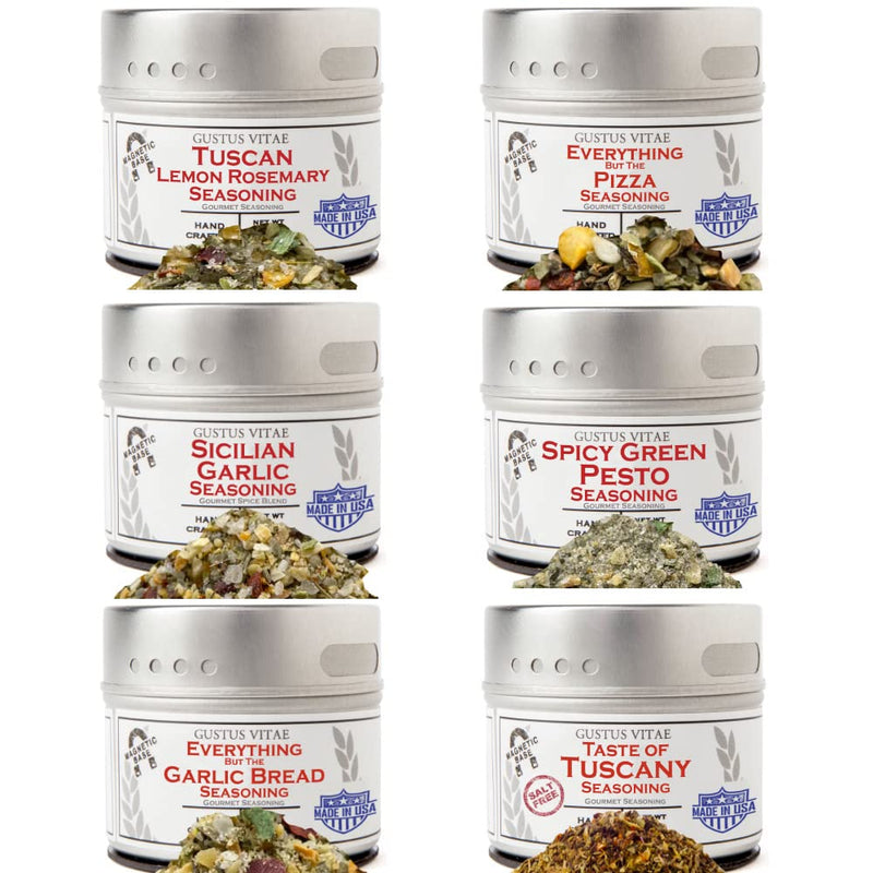 Italian Seasoning Gift Set - Tastes of Italy - Artisanal Spice Blends Six Pack - Non GMO, All Natural, Small Batch - Made By Hand in USA - Gustus Vitae - #488 - BeesActive Australia