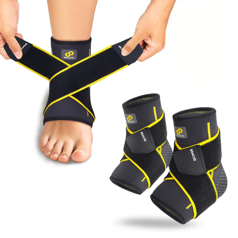 Bracoo 2 Pack Ankle Brace Compression Sleeve for Women & Men, Adjustable Ankle Support Strap for Sprained, Plantar Fasciitis, Pain Relief, Injury Recovery, Running, Workout, GYM, FS60 Black L/XL - BeesActive Australia