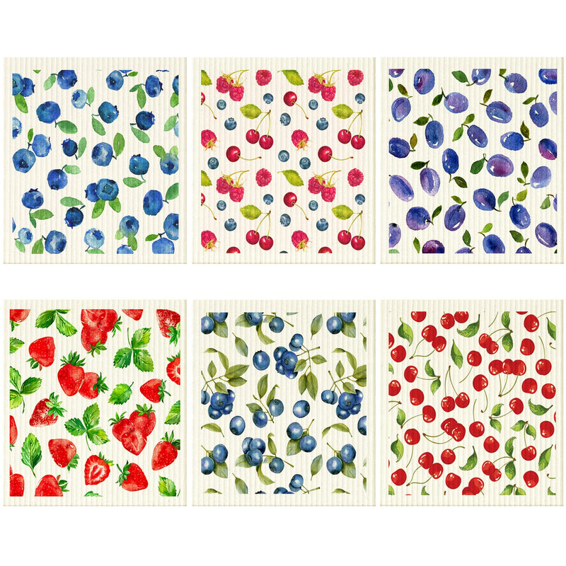 6 Pcs Swedish Kitchen Dish Cloths Kitchen Towels Reusable Sponge Cleaning Cloths Wipes Absorbent Dish Cloth Quick Drying Washable Decorative Tea Towels No Odor Bar Hand Towel (Fruit) Fruit - BeesActive Australia