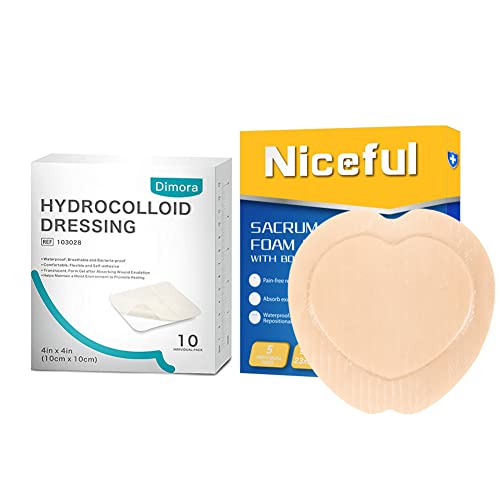 Niceful 5 Packs Sacral Silicone Foam Dressing 9x9 in, 10 Packs Hydrocolloid Dressing, Waterproof Foam Bandages for Sacrum Wound Sterile Wound Dressing