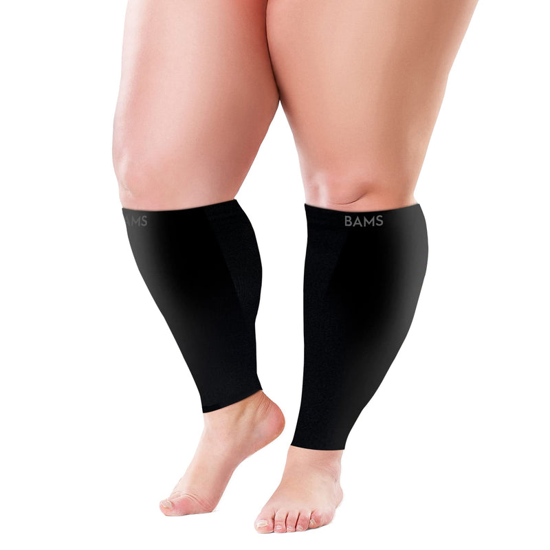 BAMS Plus Size Calf Compression Sleeve for Women & Men, Viscose from Bamboo Extra Wide Leg Support for Shin Splints, Leg Pain Relief and Support, Swelling, Travel (Calf Black, XL) X-Large - BeesActive Australia
