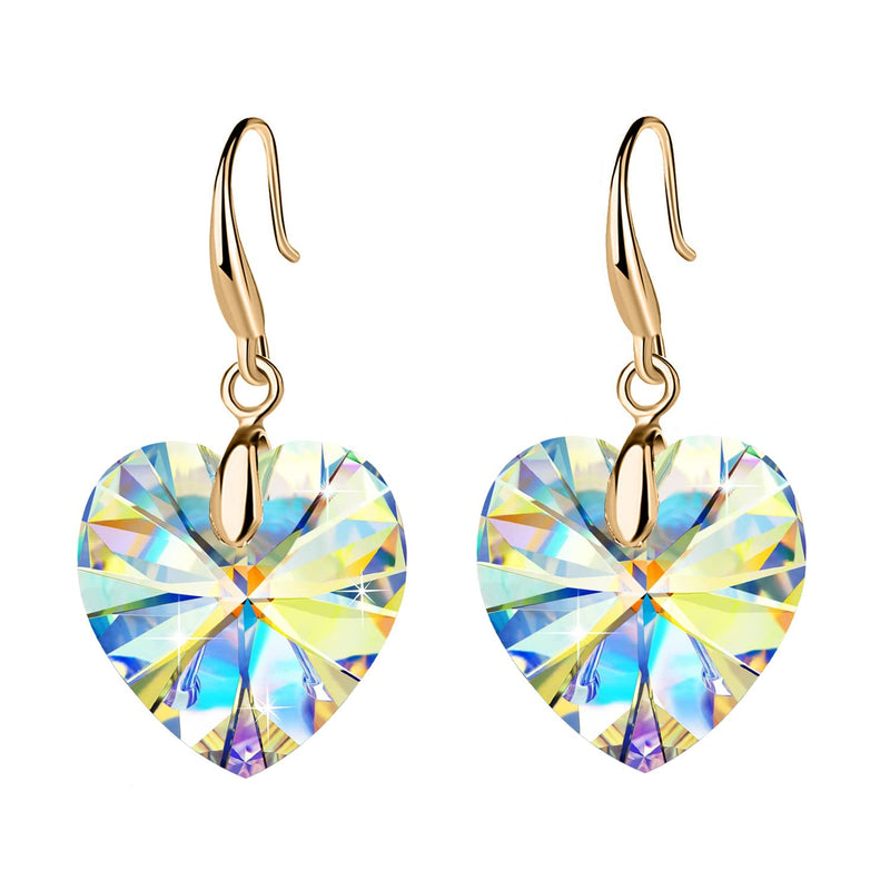 Love Heart Austrian Crystal Earring For Women,14K Gold Plated Hypoallergenic Drop Earrings For Sensitive Ears 1-Gold-Yellow - BeesActive Australia