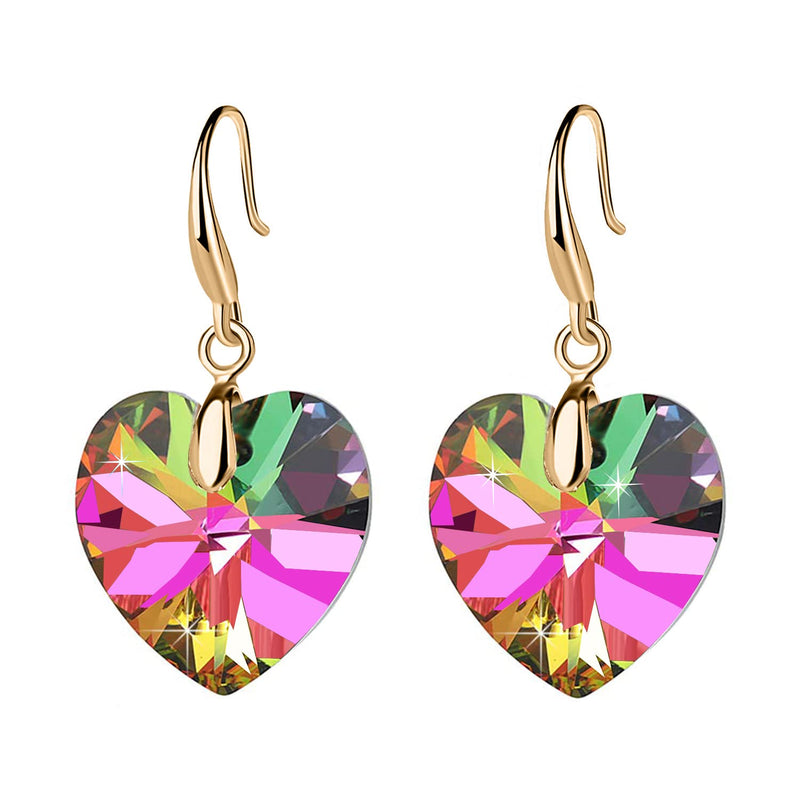 Love Heart Austrian Crystal Earring For Women,14K Gold Plated Hypoallergenic Drop Earrings For Sensitive Ears 1-Gold-Green - BeesActive Australia