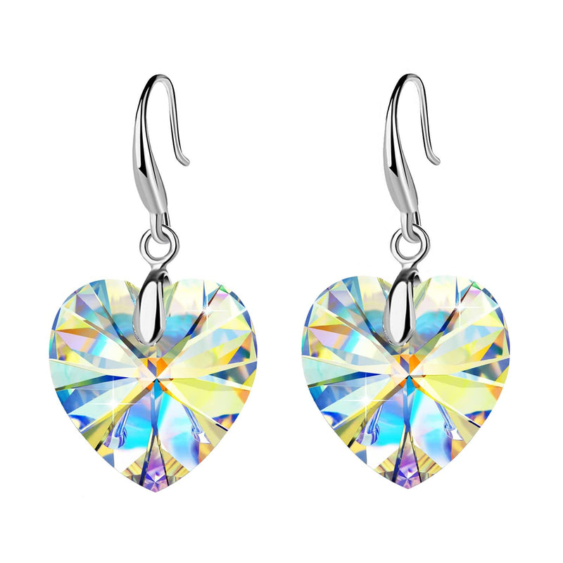 Love Heart Austrian Crystal Earring For Women,14K Gold Plated Hypoallergenic Drop Earrings For Sensitive Ears 1-Silver-Yellow - BeesActive Australia